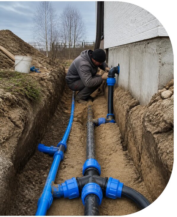 Монтаж наружного водопровода на участке под ключ в Елизове